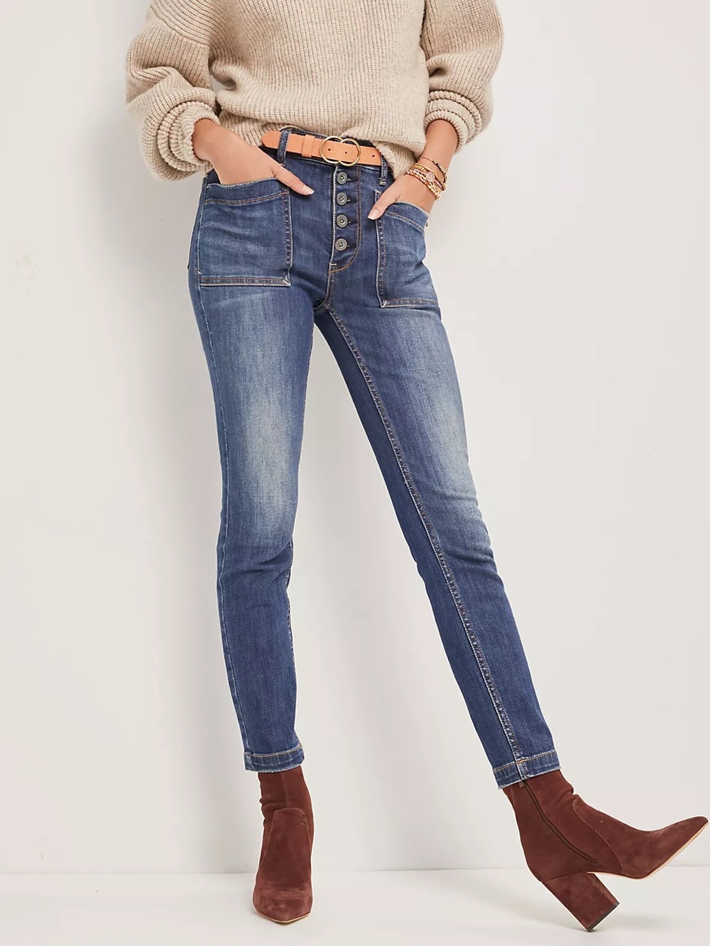Anthropologie Pilcro High Rise Patch Pocket Skinny Jeans | 26